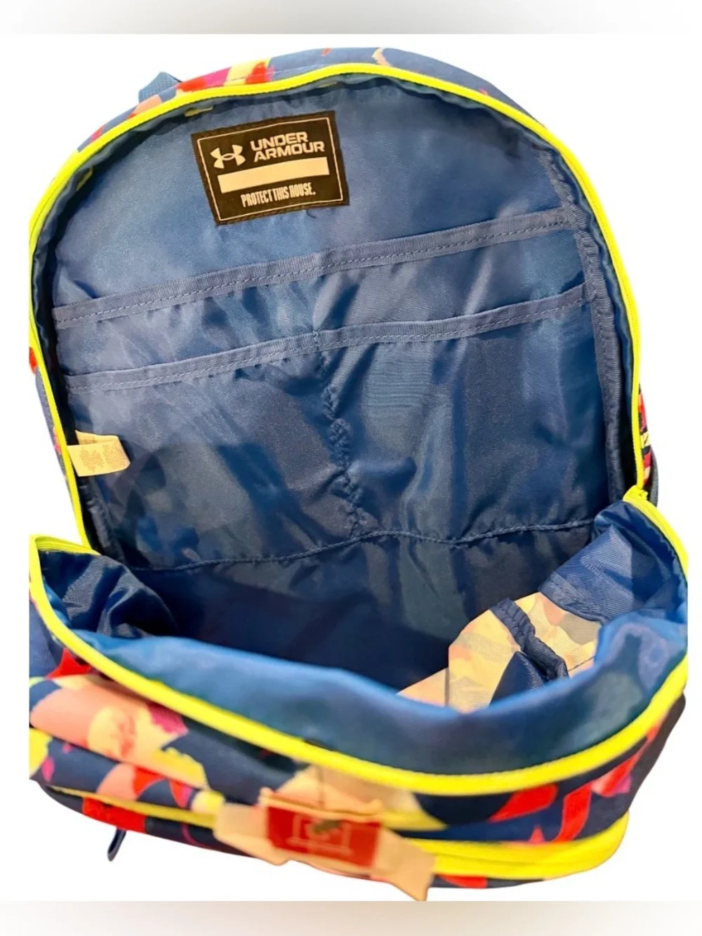 Under Armour Hustle Sport Backpack Multicolor Abstract Neon Green Bungee NWT